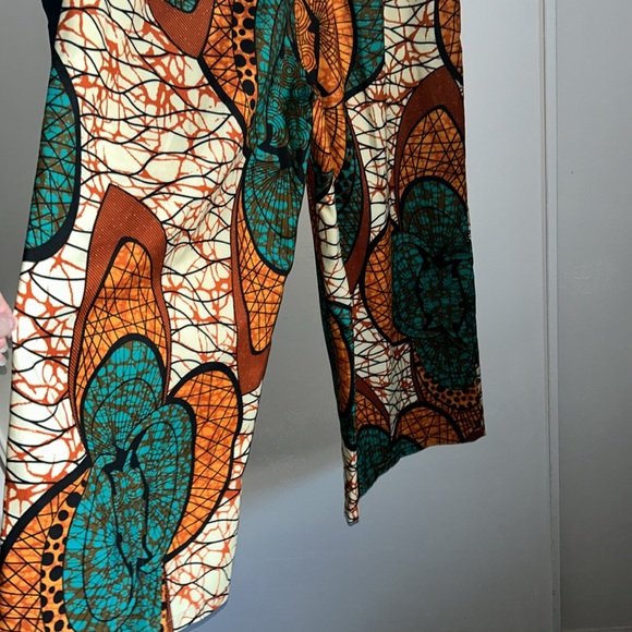 Women’s Abstract Batik Print Crop Culotte Belted Wide Leg Trouser Pant - Picture 6 of 9